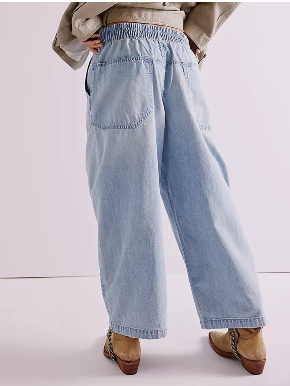 Free People We the Free Easy Peasy Pull-On Wide Leg Jeans Light Wash Size XS - Picture 4 of 15
